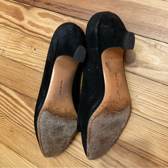 Vintage Ferragamo Black Suede and Grosgrain Pumps Dark Academia Perfection 8 AA - Picture 6 of 9